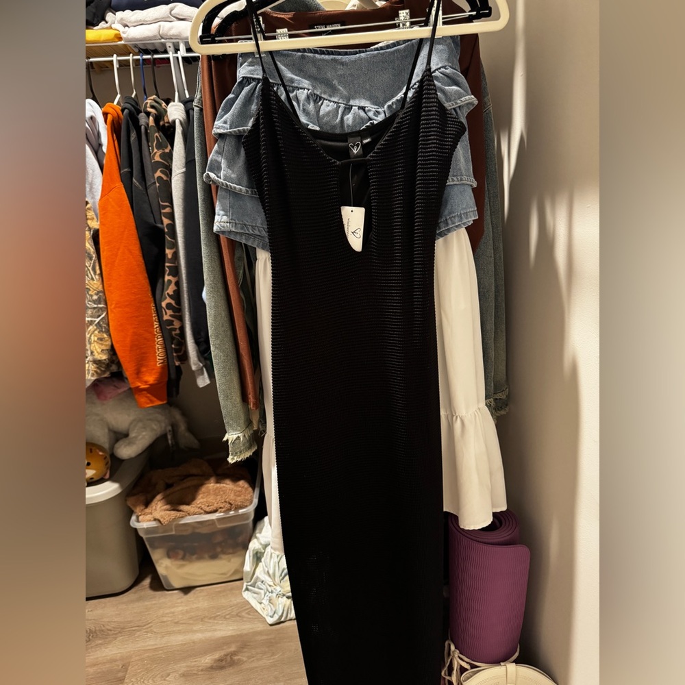 Windsor Black Ribbed Midi Dress